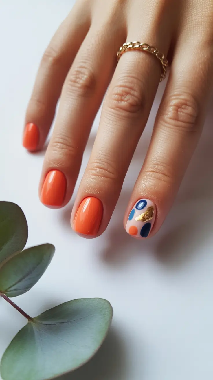 Cute Spring Short Nails For 2026 Soft Coral Simplicity with Modern Accent Art