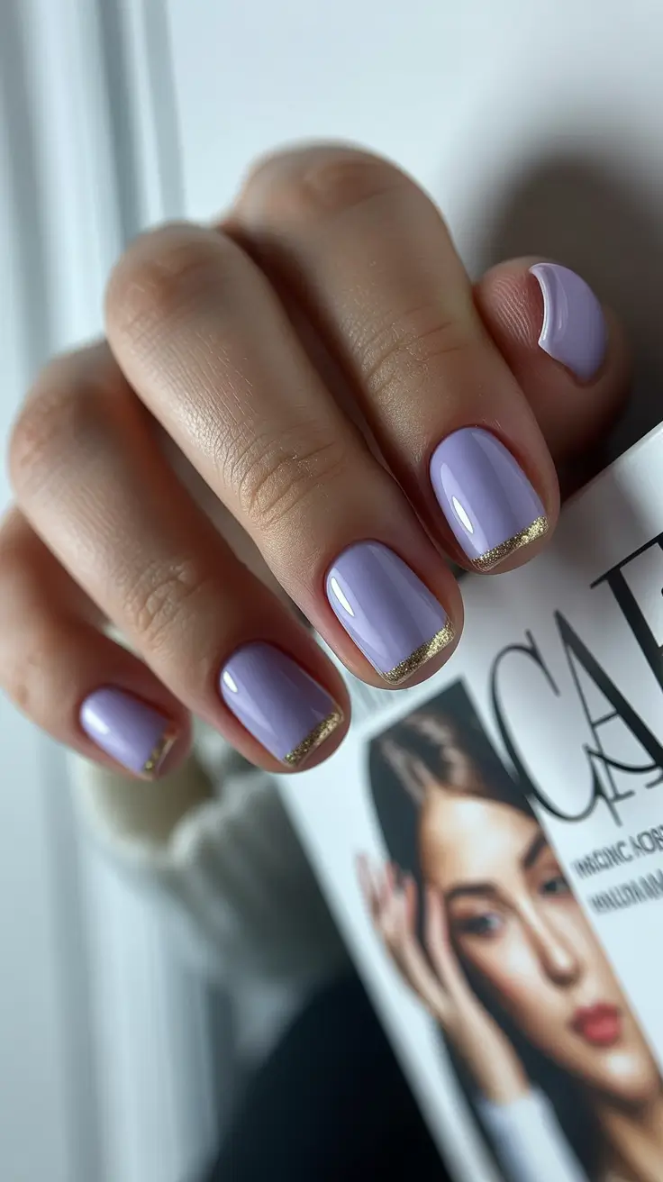 Cute Spring Short Nails For 2026 Lavender Gloss with Subtle Gold Detail