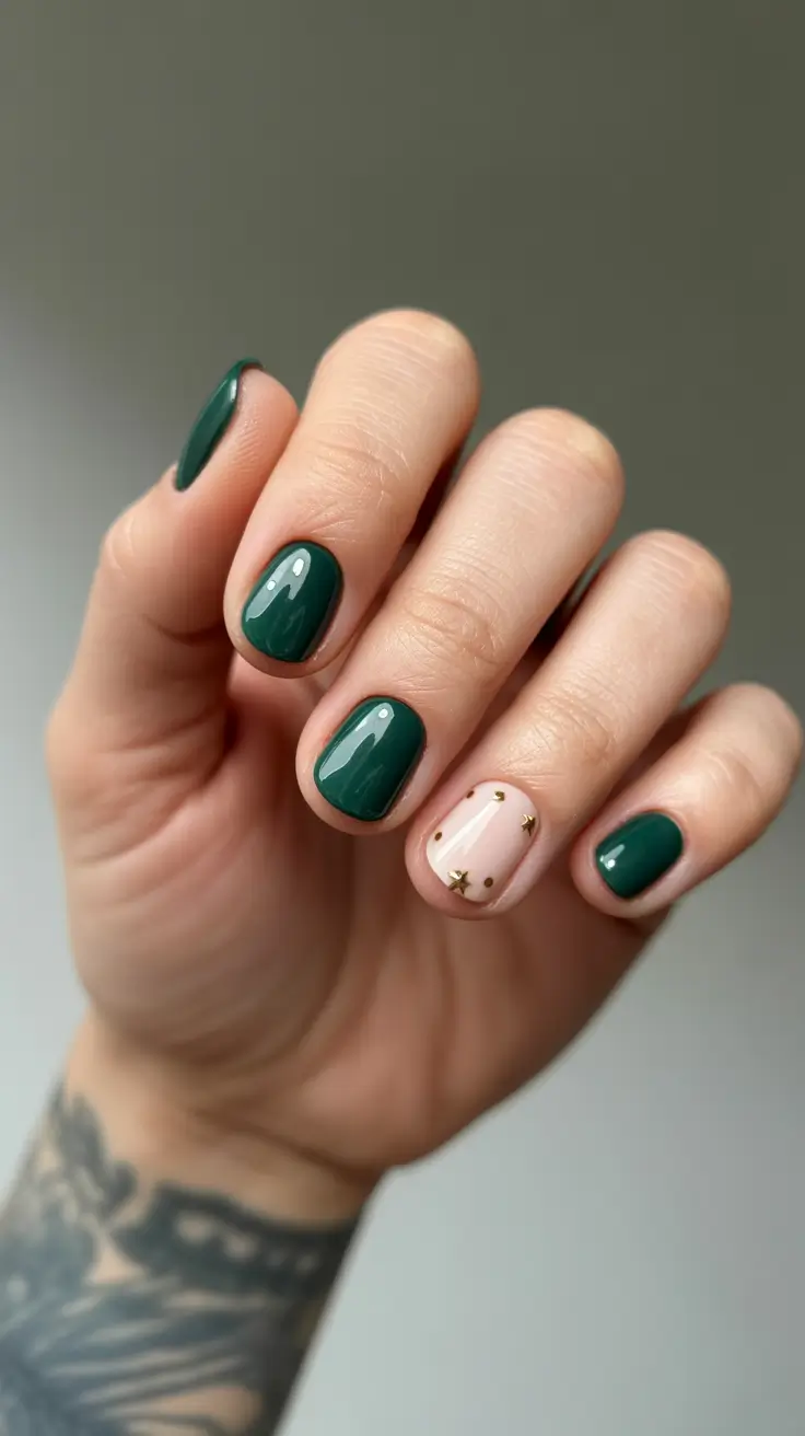 Cute Spring Short Nails For 2026 Minimal Green Nails with Soft Nude Star Accent