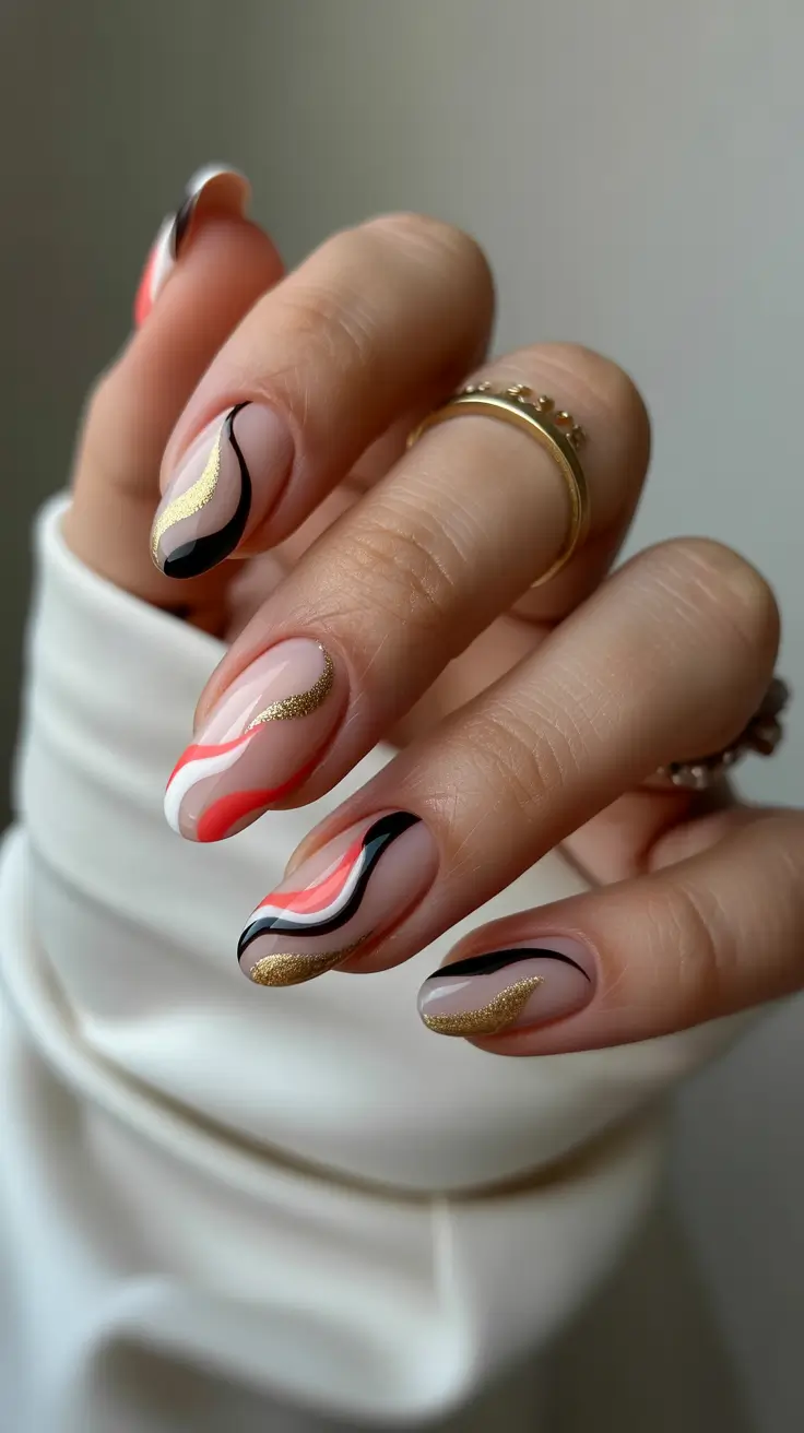 Cute Spring Vacation Nails For 2026 Gold Accent Almond Design