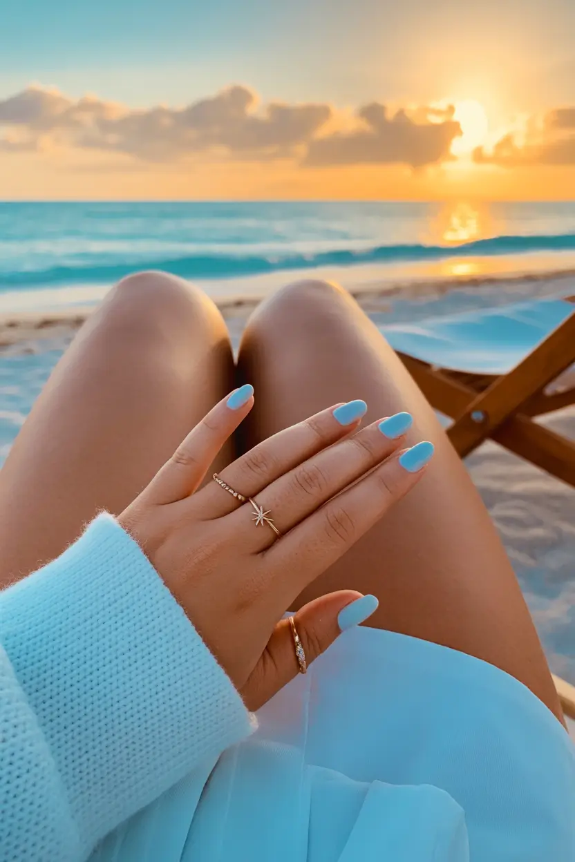 spring vacation nails 2026 Short Blue Beach Nails