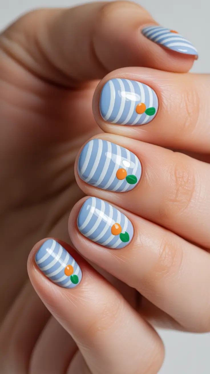 spring vacation nails 2026 Blue Striped Citrus Nails