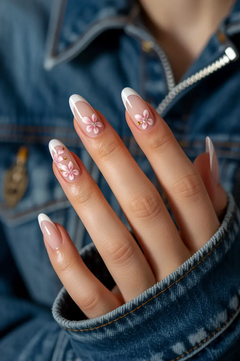 Cute White Spring Nails For 2026 Soft Floral French - The Return of Romantic White