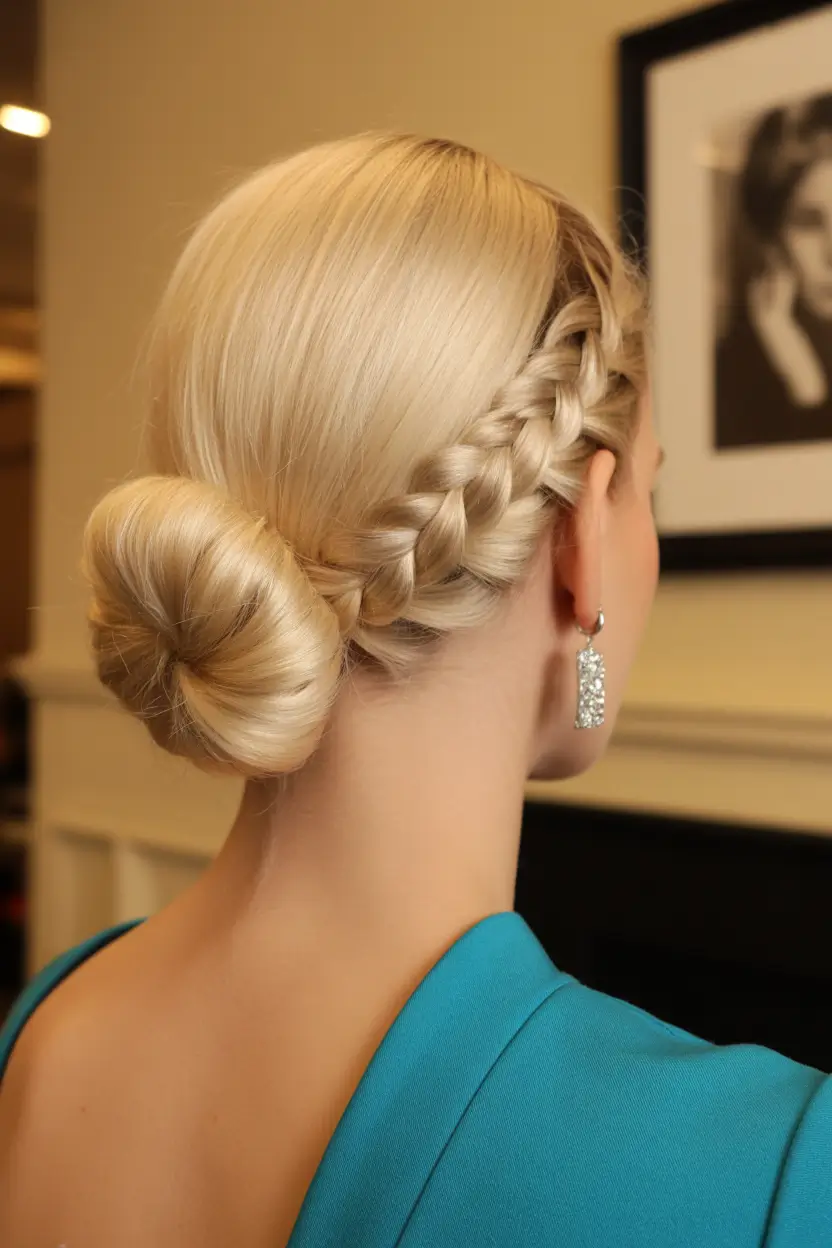 spring braids hairstyle 2026 Classic Dutch Braid Bun with Evening Elegance