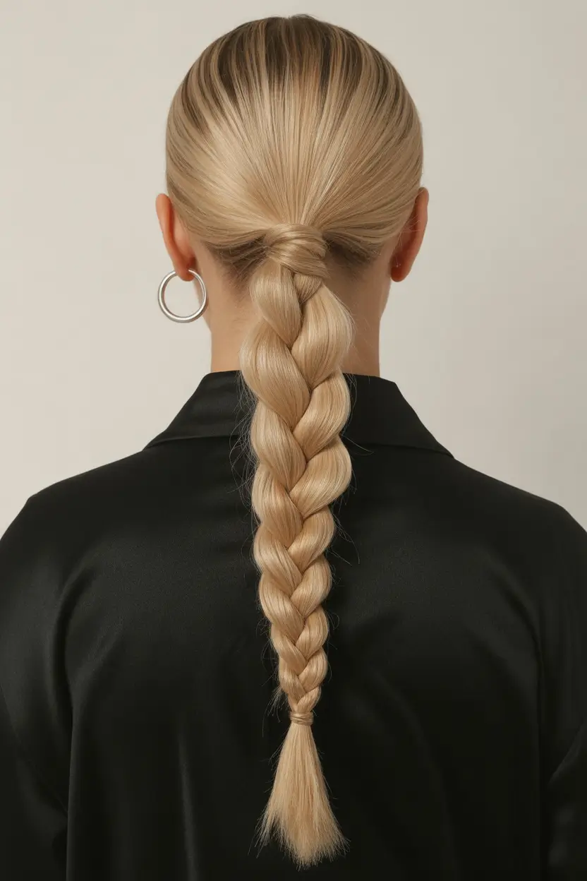 spring braids hairstyle 2026 Glossy Center Braid - The Modern Minimalist Statement