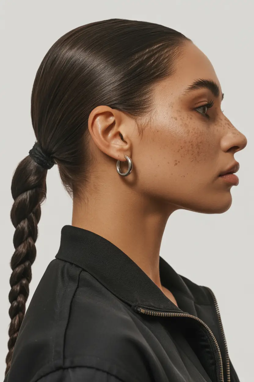 spring braids hairstyle 2026 Low Sleek Braid Pony - Effortless Power Energy