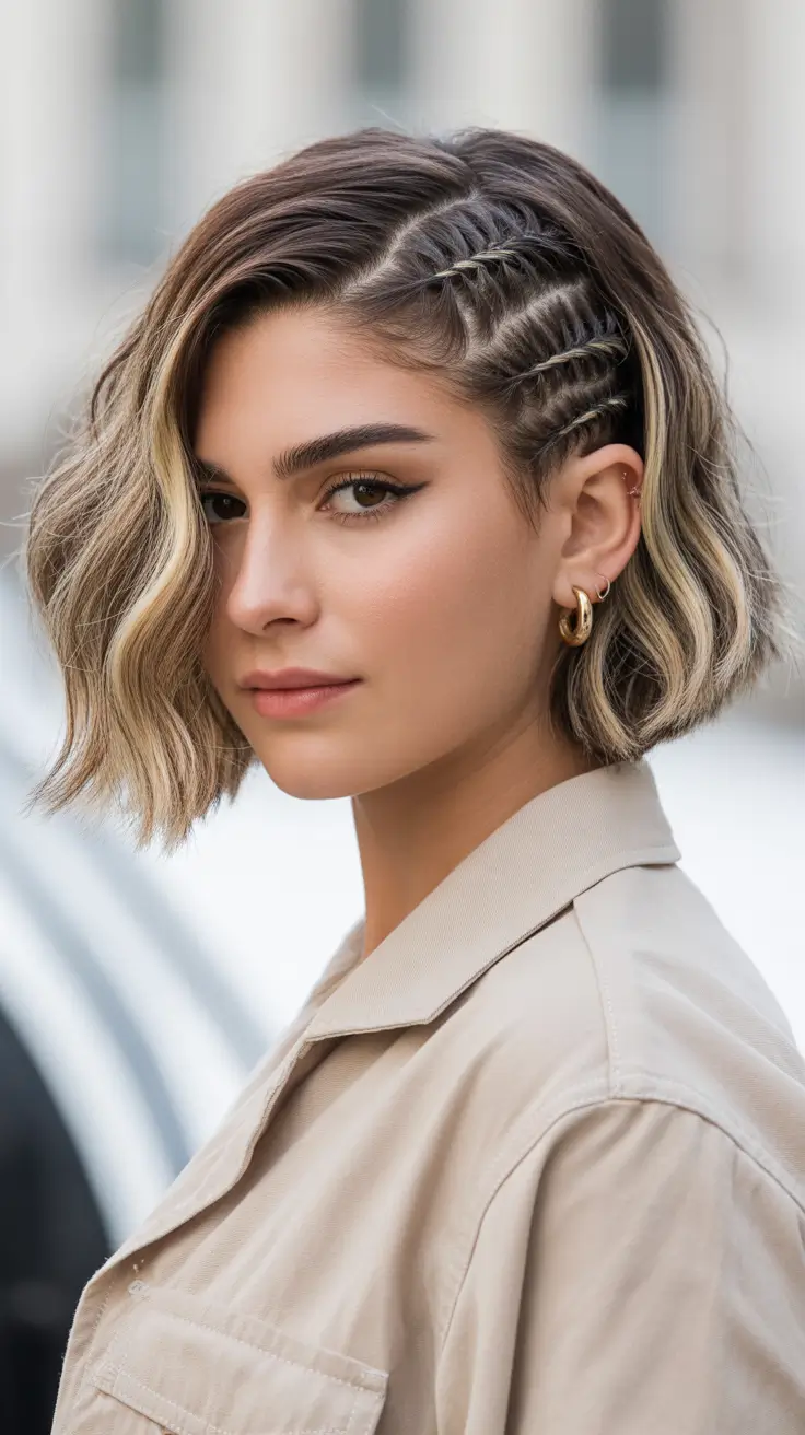 spring braids hairstyle 2026 Modern Short Waves with Feed In Side Braids