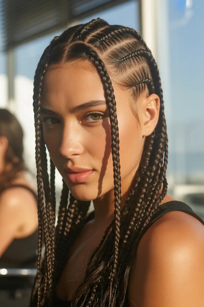 spring braids hairstyle 2026 Sleek Feed In Braids with Modern Protective Elegance