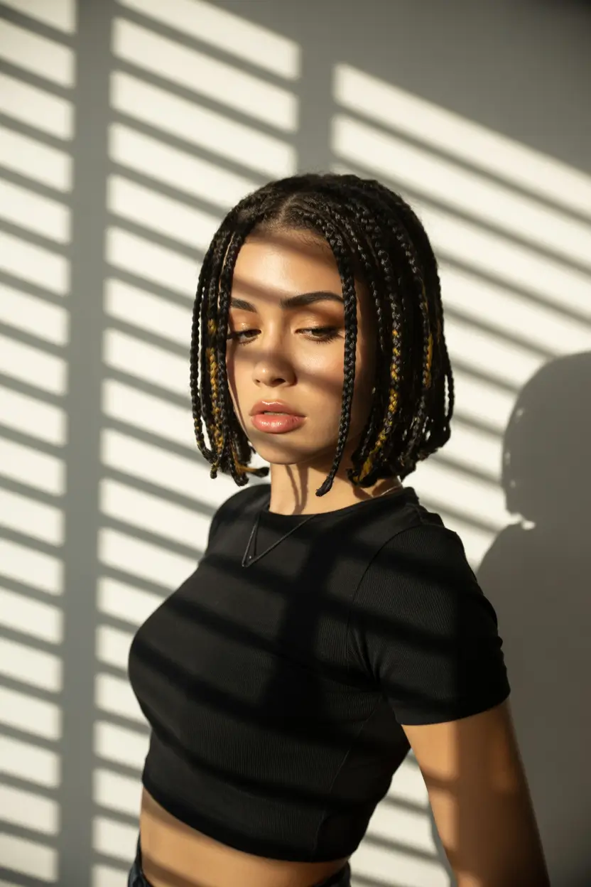 spring braids hairstyle 2026 Short Box Braids Bob with Playful Spring Attitude