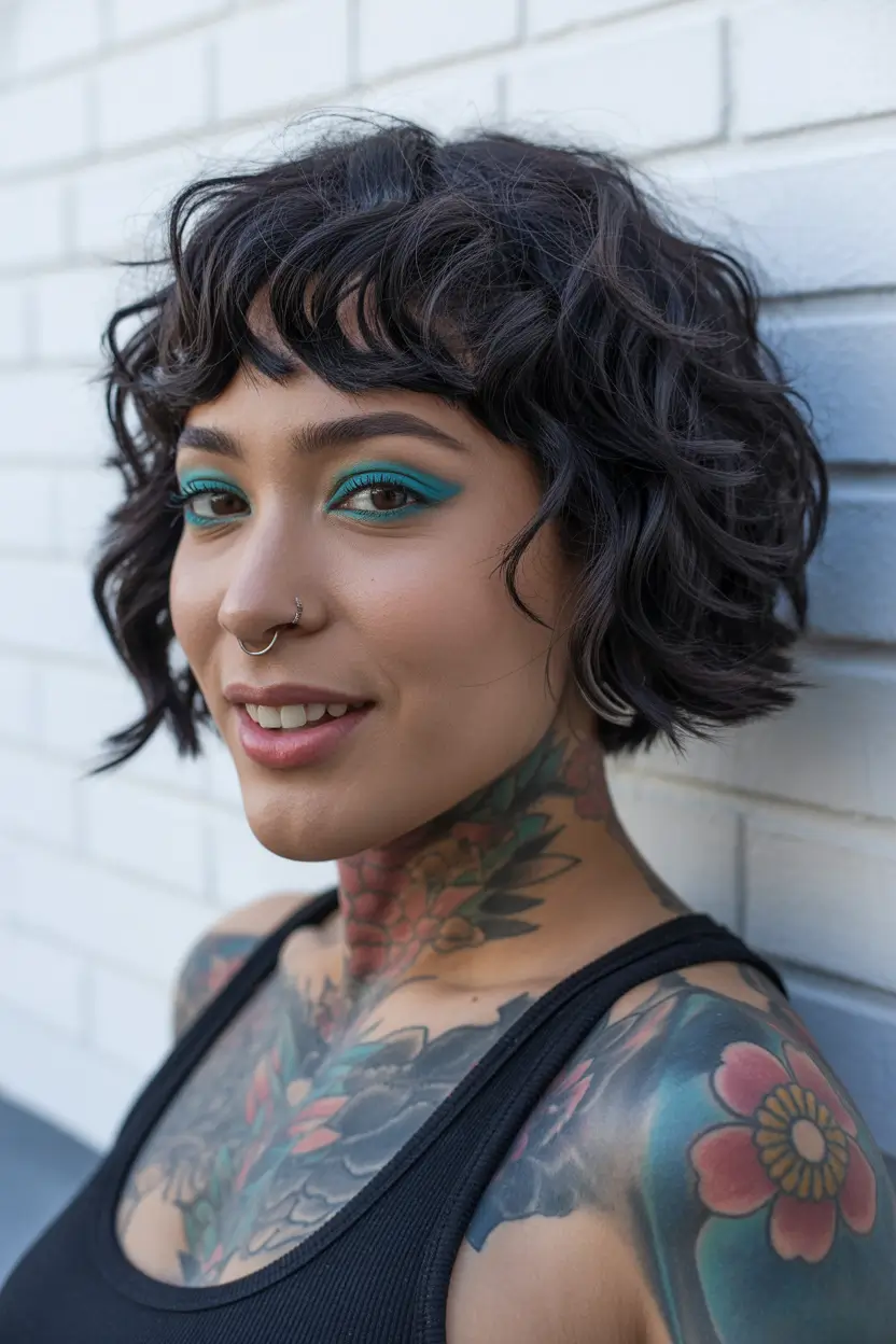 spring hair color for dark skin 2026 Midnight Espresso Curly Bob