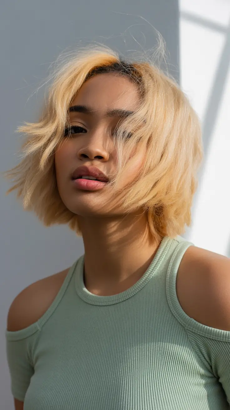 spring hair color for dark skin 2026 Sunlit Honey Textured Bob