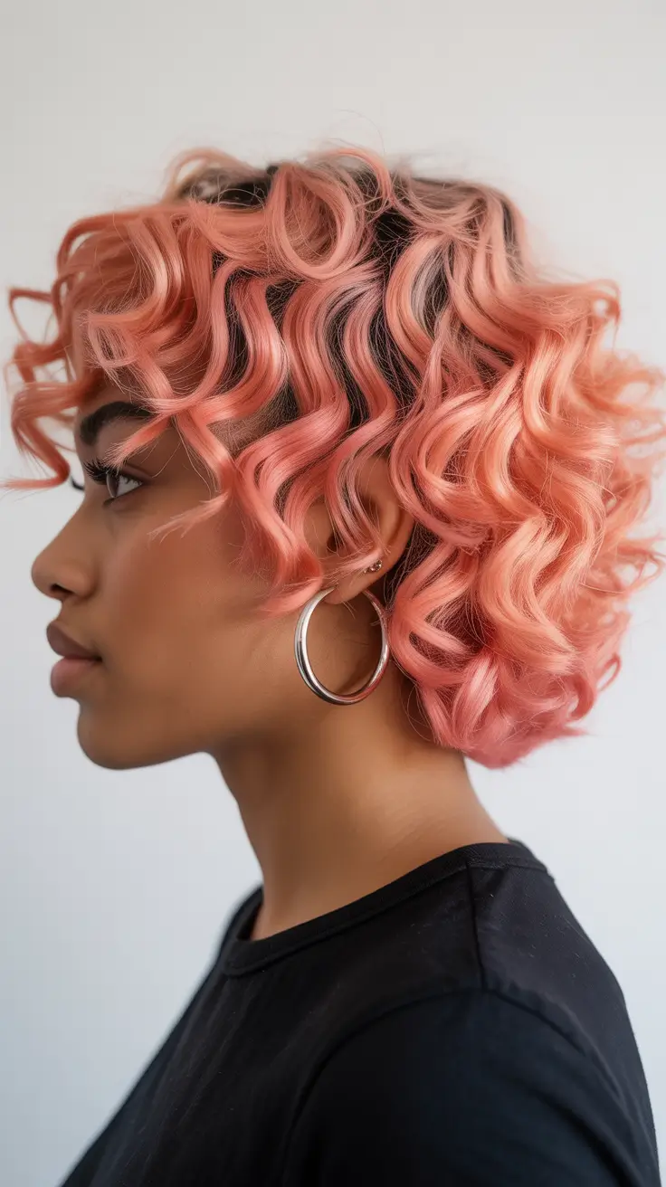 spring hair color for dark skin 2026 Peach Pop Short Waves