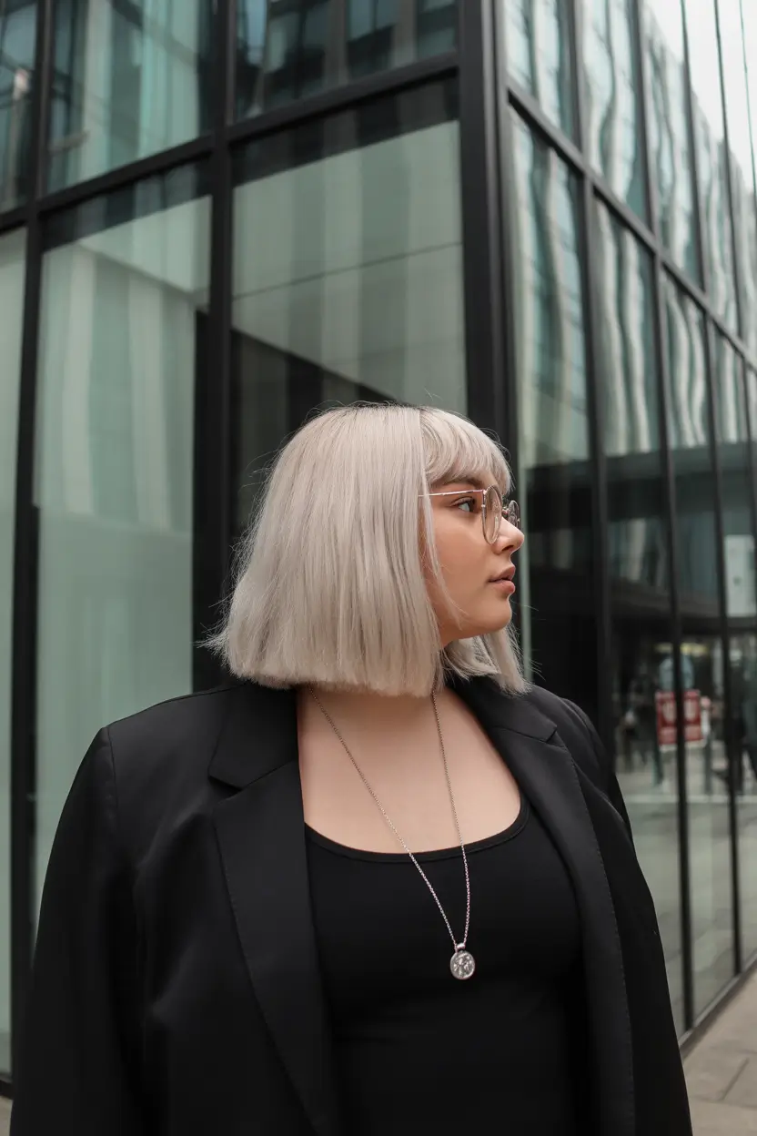 Spring Haircuts for Plus Size Women 2026 Modern Blunt Bob with Statement Bangs