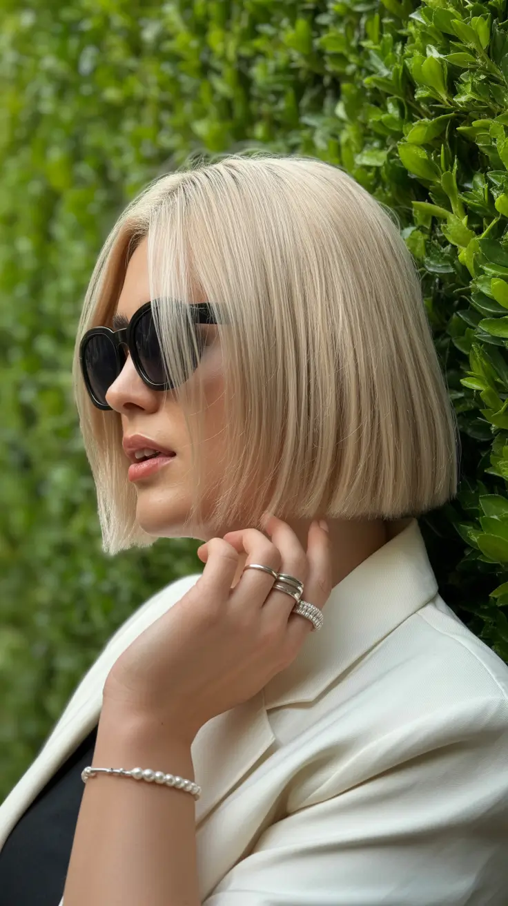 Spring Haircuts for Plus Size Women 2026 Sleek Platinum Precision Bob