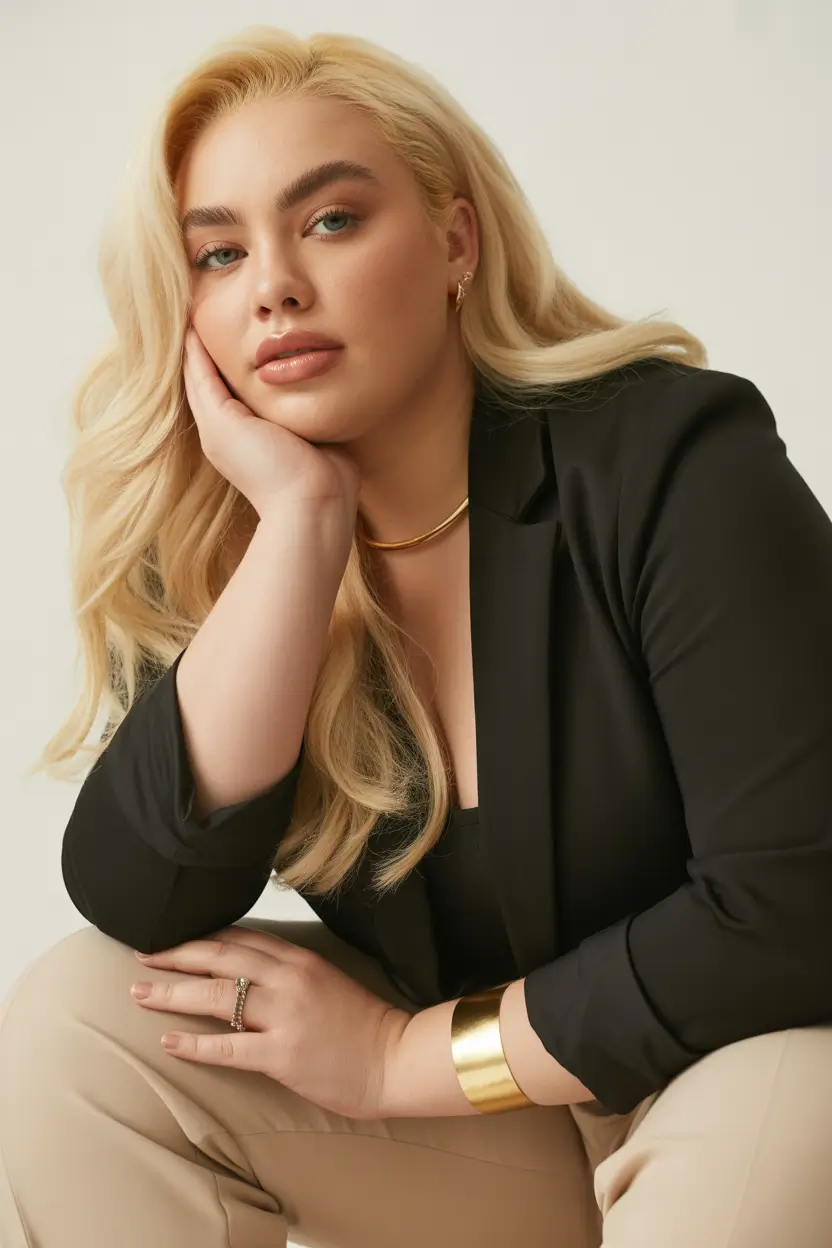 Spring Haircuts for Plus Size Women 2026 Golden Glam Medium Length Waves