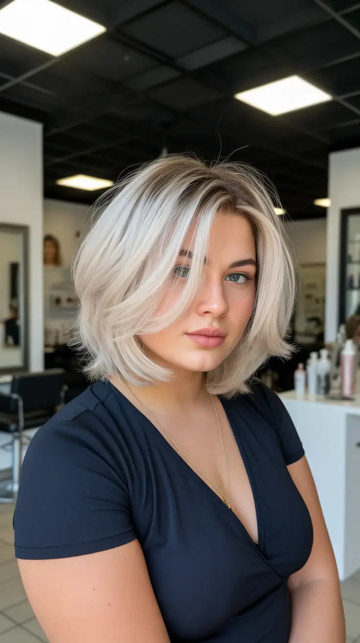 Spring Haircuts for Plus Size Women 2026 Soft Silver Layered Bob With Airy Volume