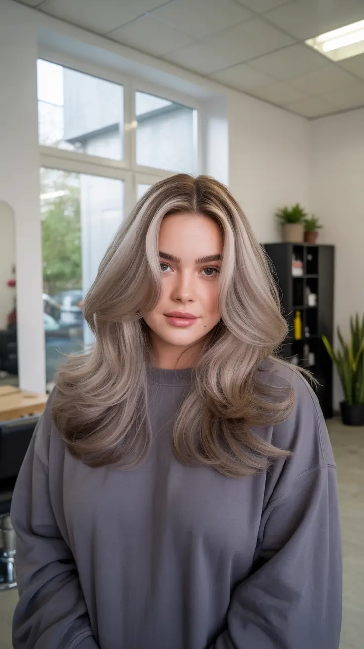 Spring Haircuts for Plus Size Women 2026 Smoky Silver Volume with Feathered Ends