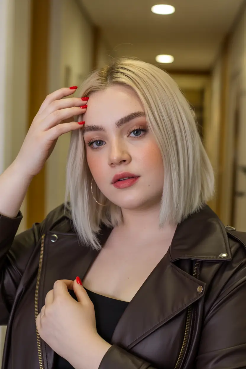 Spring Haircuts for Plus Size Women 2026 Chic Platinum Short Bob
