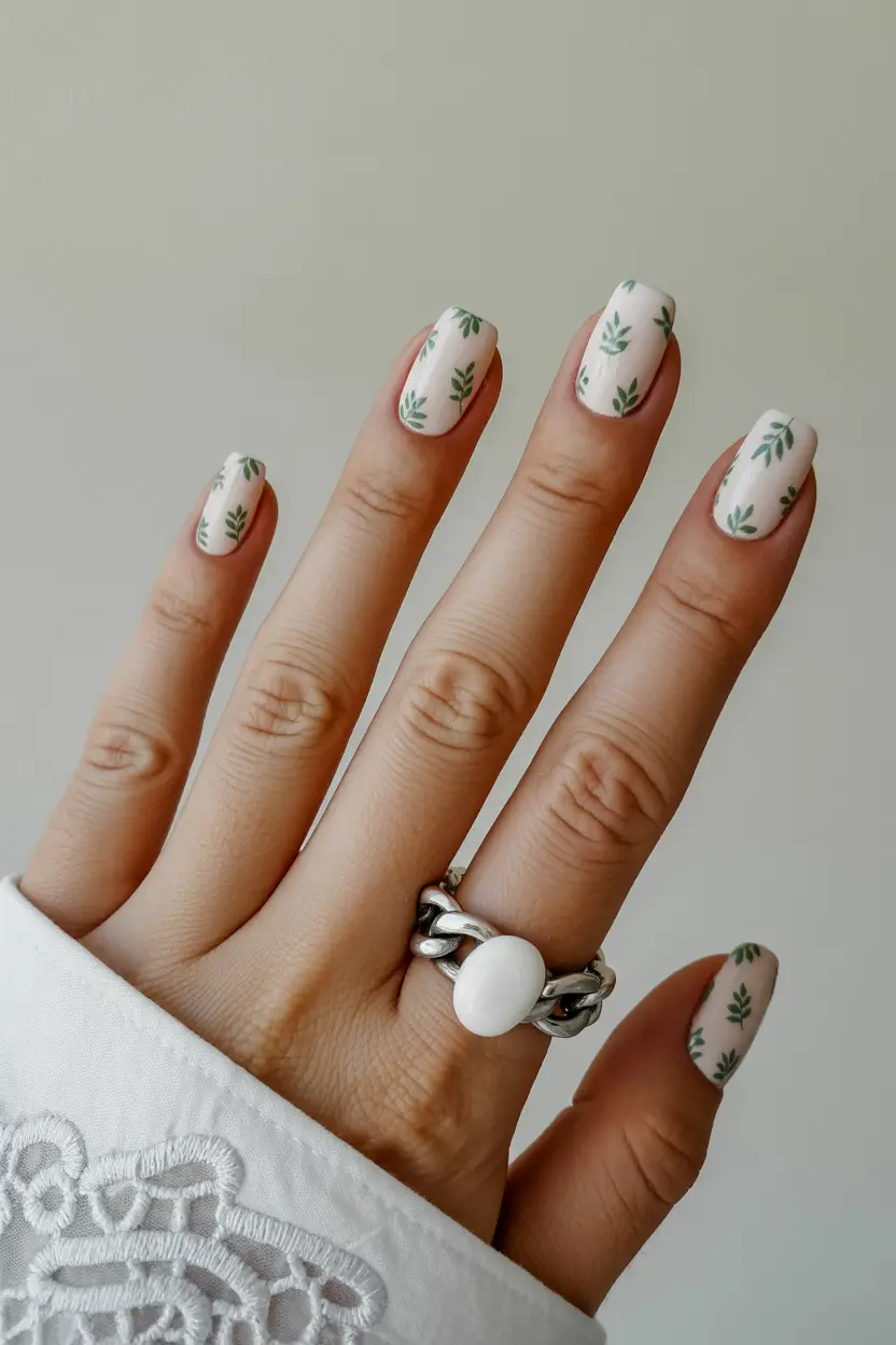 spring easy nail designs 2026 Botanical Neutral Nails