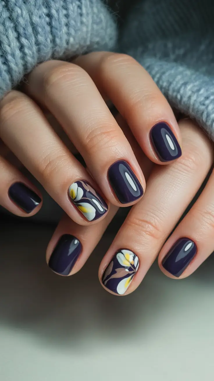 Effortless Spring Easy Nail Designs 2026 Deep Blue Floral