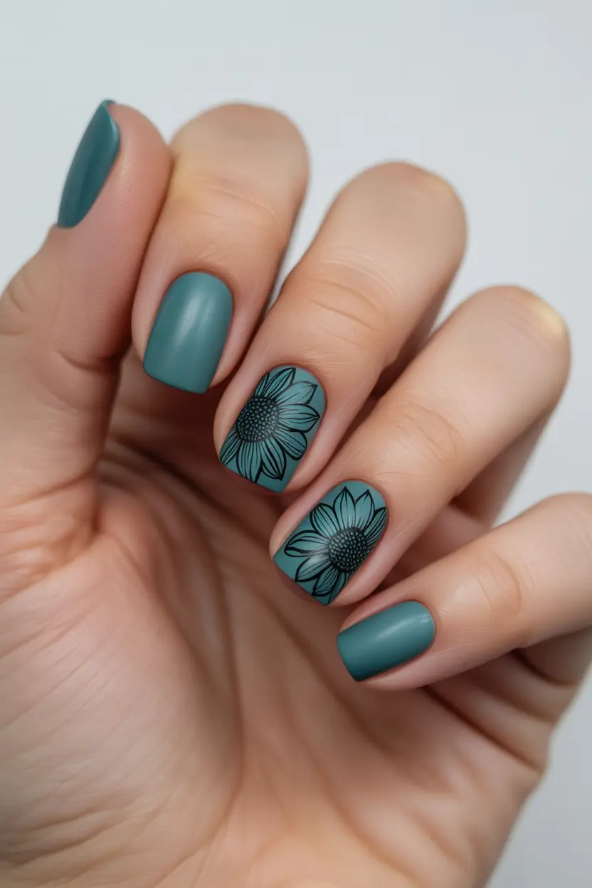 Effortless Spring Easy Nail Designs 2026 Teal Floral