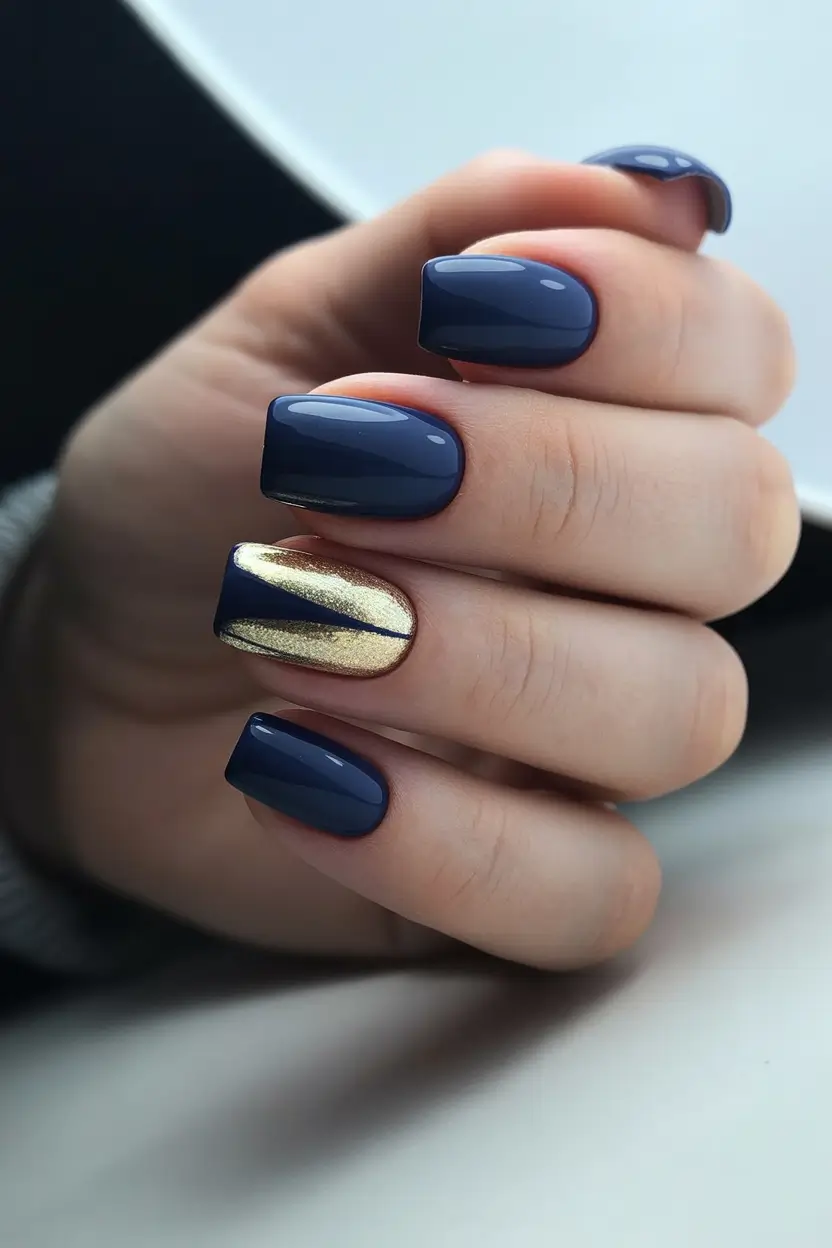 Effortless Spring Easy Nail Designs 2026 Navy Gold
