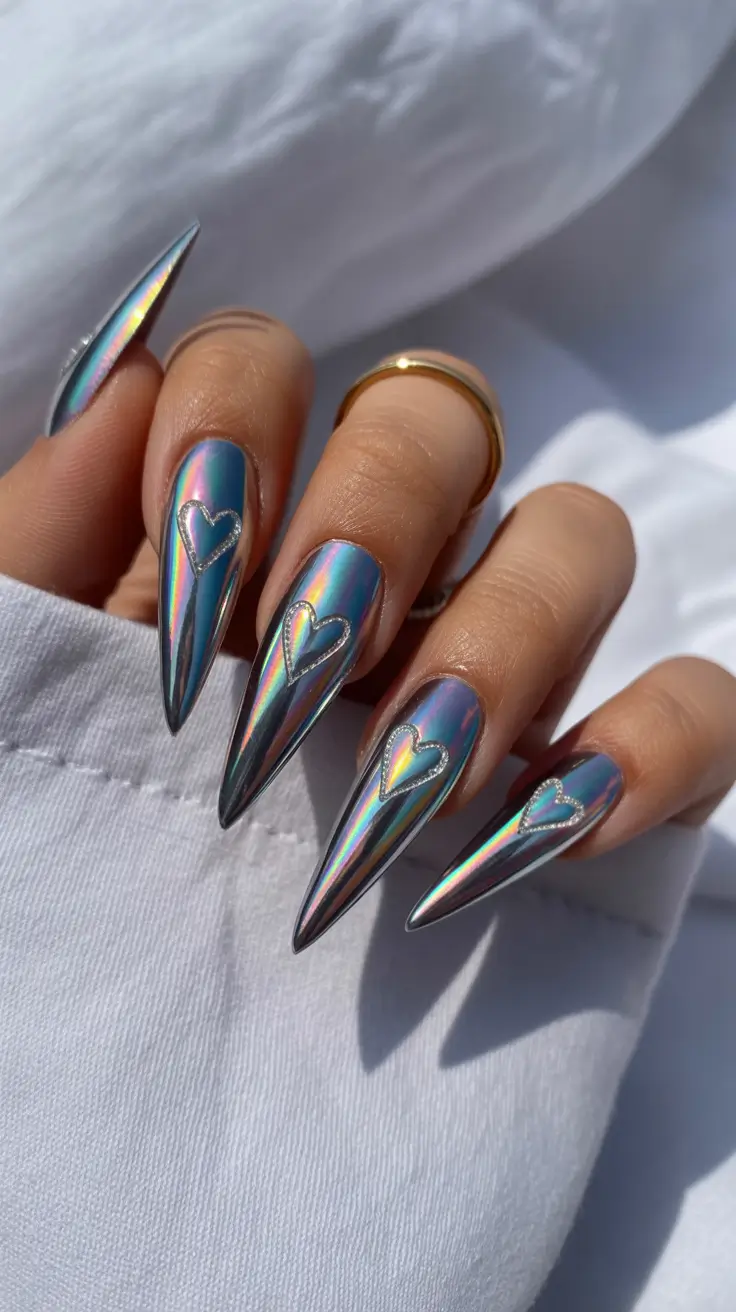 spring easy nail designs 2026 Chrome Almond Nails