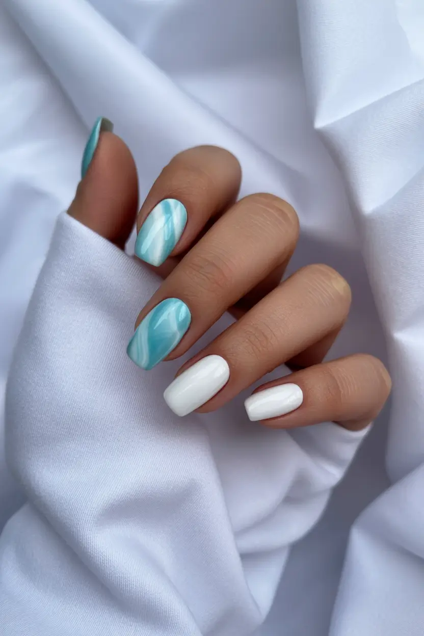 Effortless Spring Easy Nail Designs 2026 Blue White