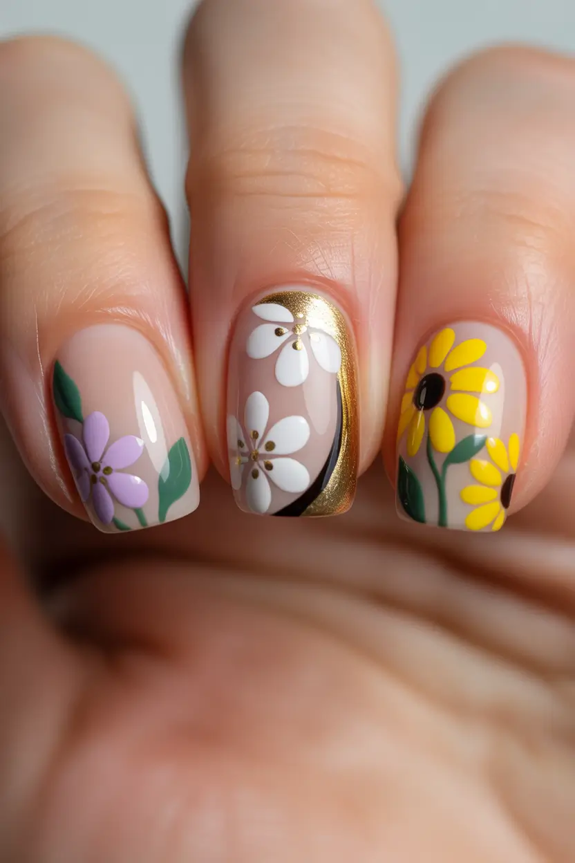 spring easy nail designs 2026 Floral Short Nails