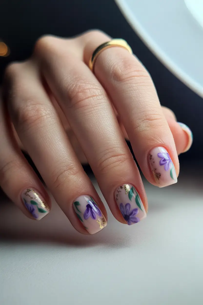 spring easy nail designs 2026 Lavender Floral Nails