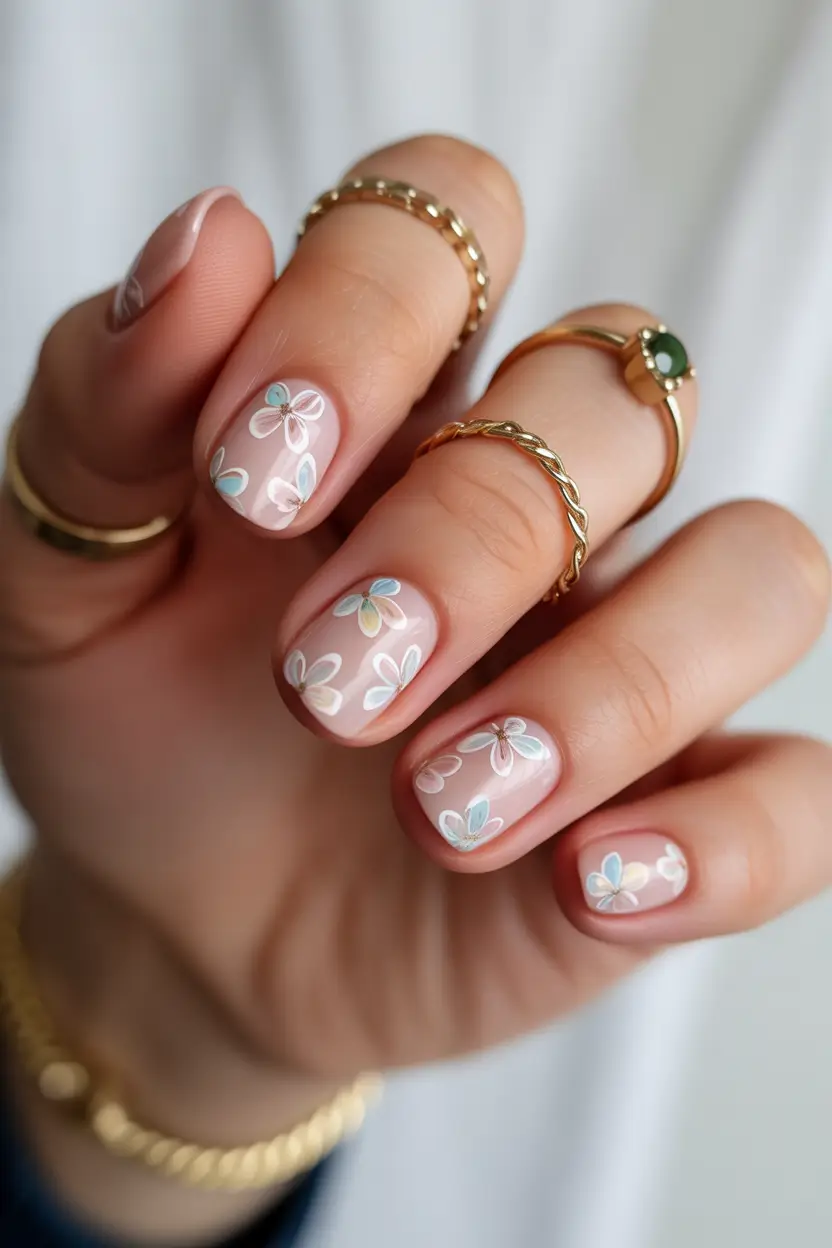 spring easy nail designs 2026 Pastel Floral Short Nails