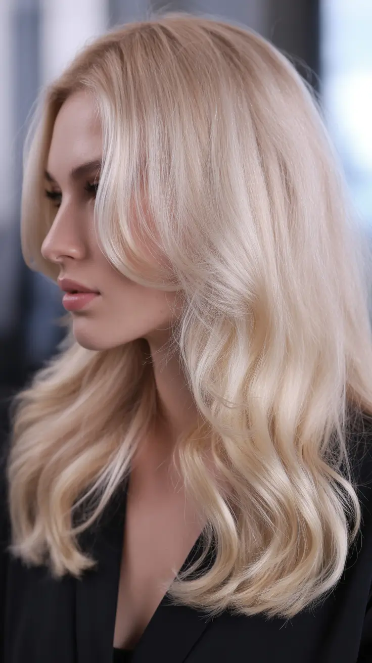 spring long haircut 2026 Soft Champagne Blonde with Flowing Layers