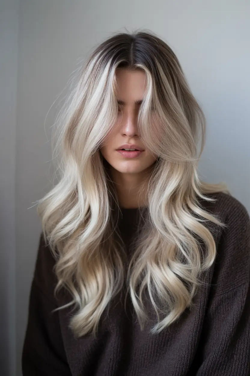 spring long haircut 2026 Rooted Platinum with Airy Face Framing