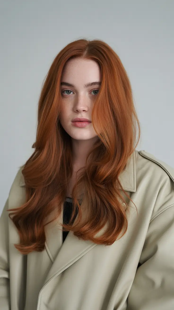 spring long haircut 2026 Classic Copper Length with Soft Mid-Part Layers