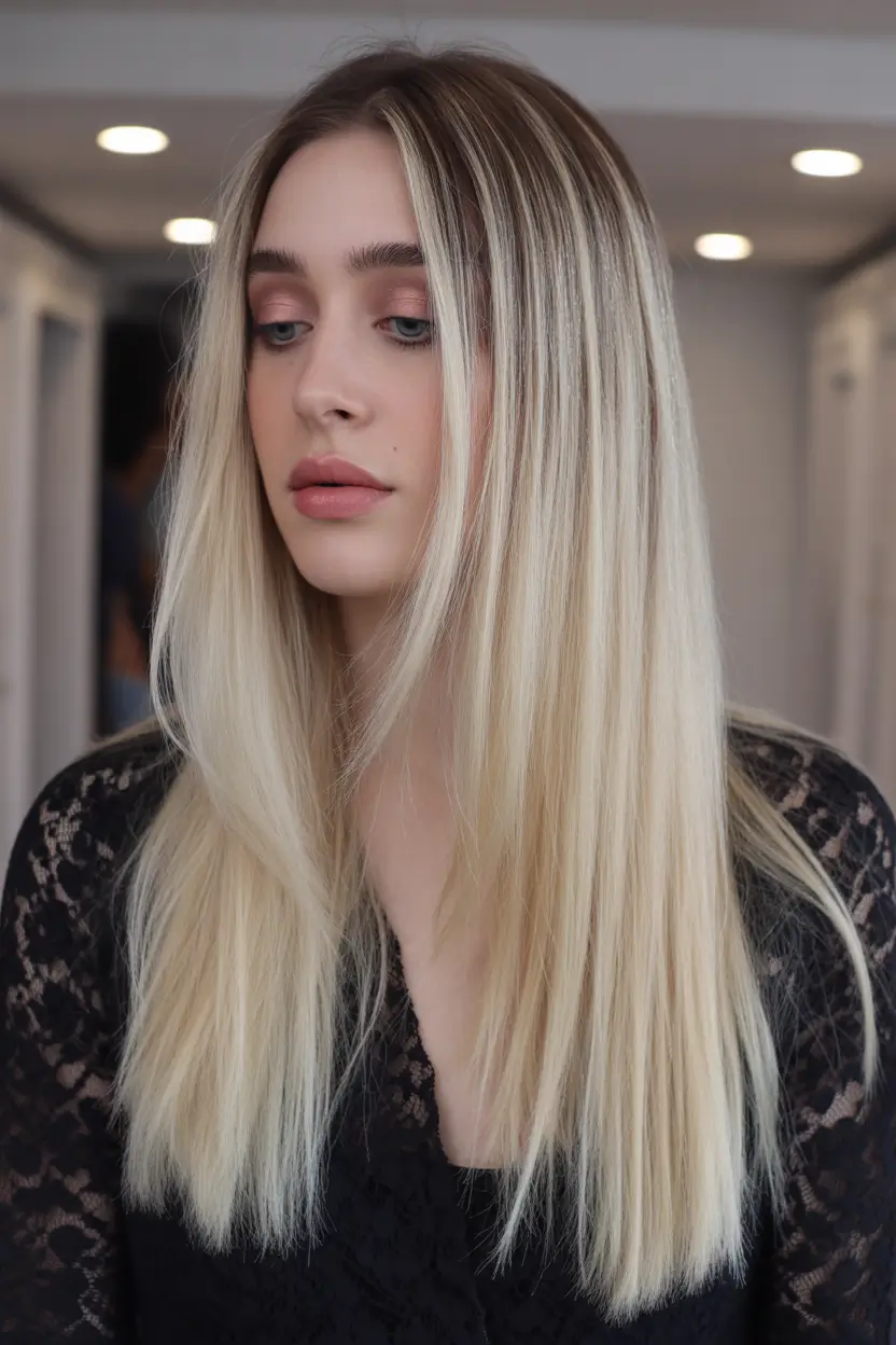 spring long haircut 2026 Minimal Blonde Length with Clean Straight Layers