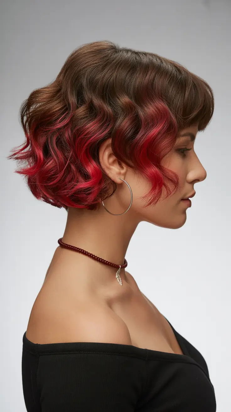 spring brunette hair color 2026 Classic Brunette Waves With Subtle Red Ends