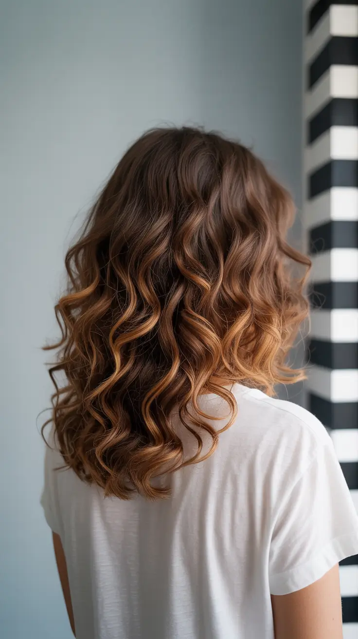 spring brunette hair color 2026 Long Brunette Waves With Warm Caramel Flow