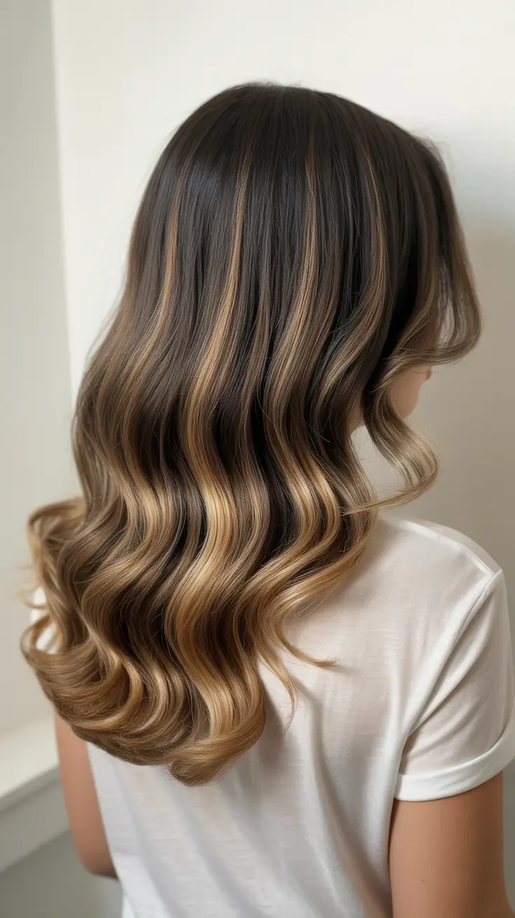 spring brunette hair color 2026 Warm Brunette with Caramel Balayage Glow