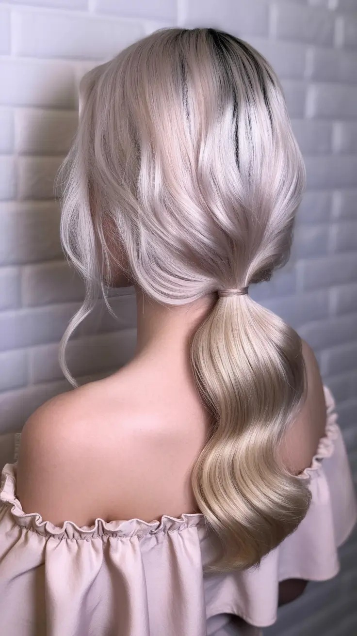 spring blonde hair color 2026 Light Blonde Ponytail with Natural Waves