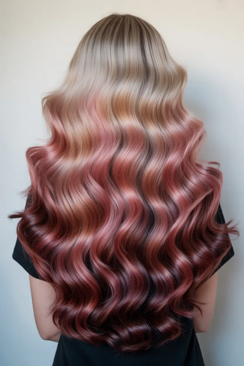 spring blonde hair color 2026 Rosy Champagne Blonde Waves