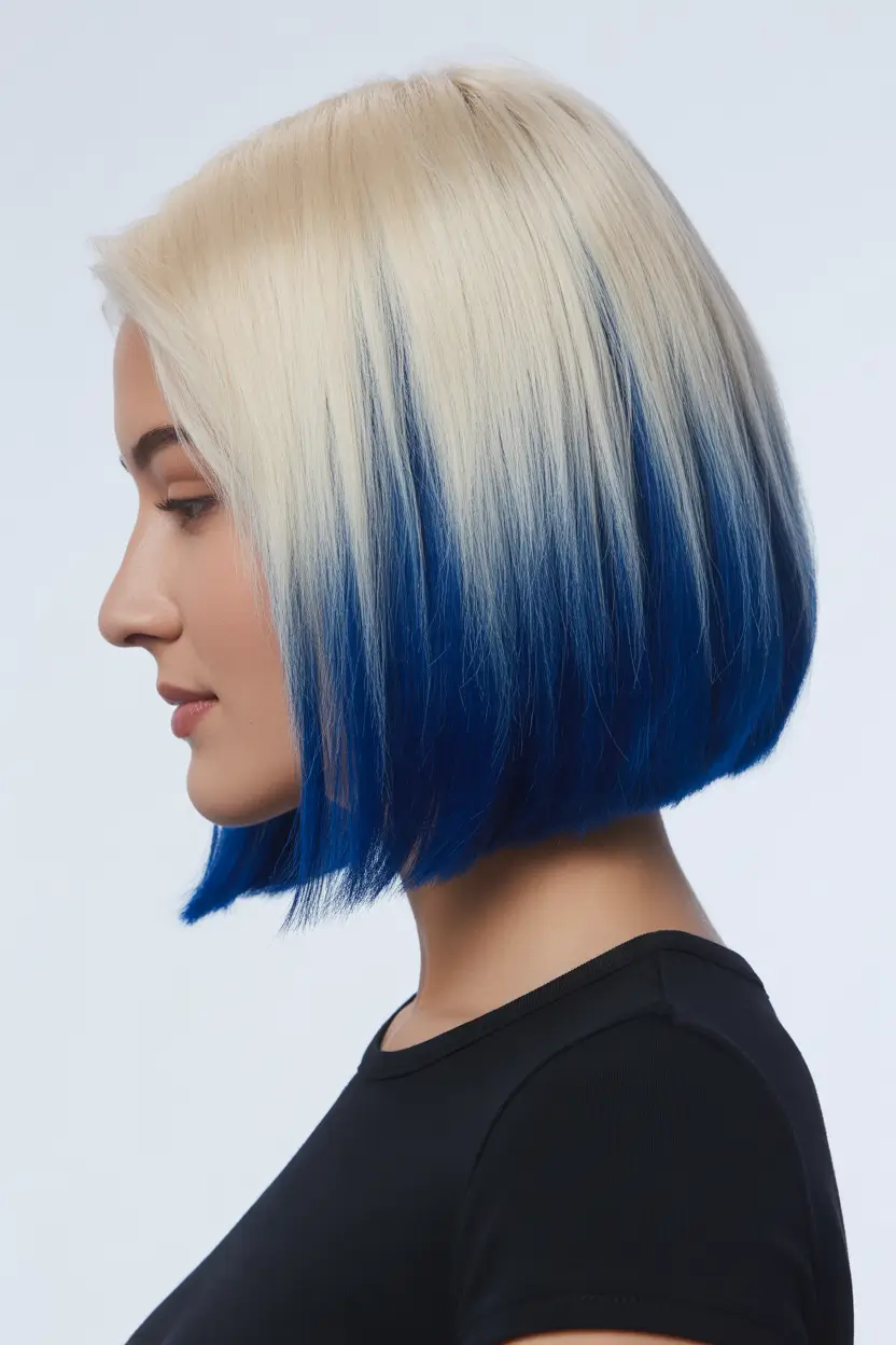 spring blonde hair color 2026 Blonde to Blue Gradient Shoulder Length Cut