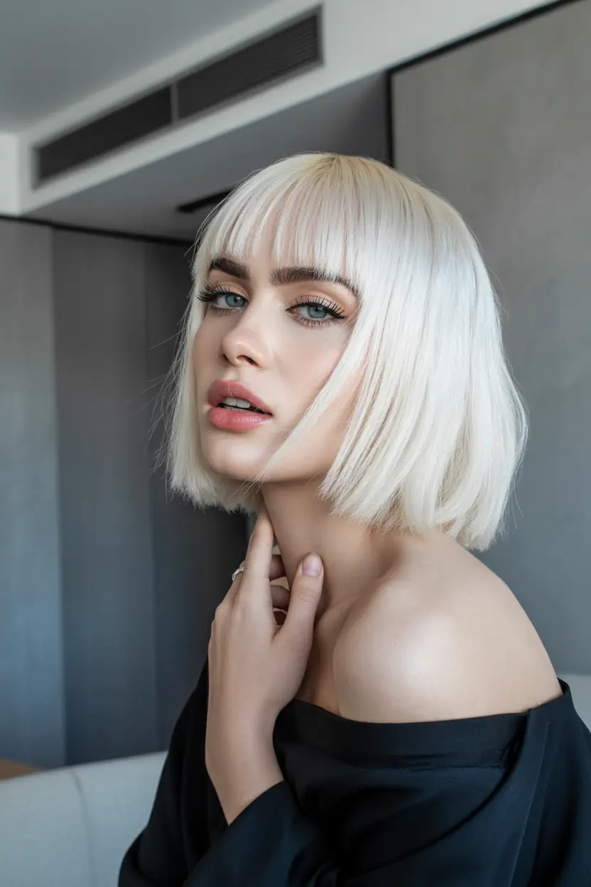spring blonde hair color 2026 Classic Soft Blonde Bob with Fringe