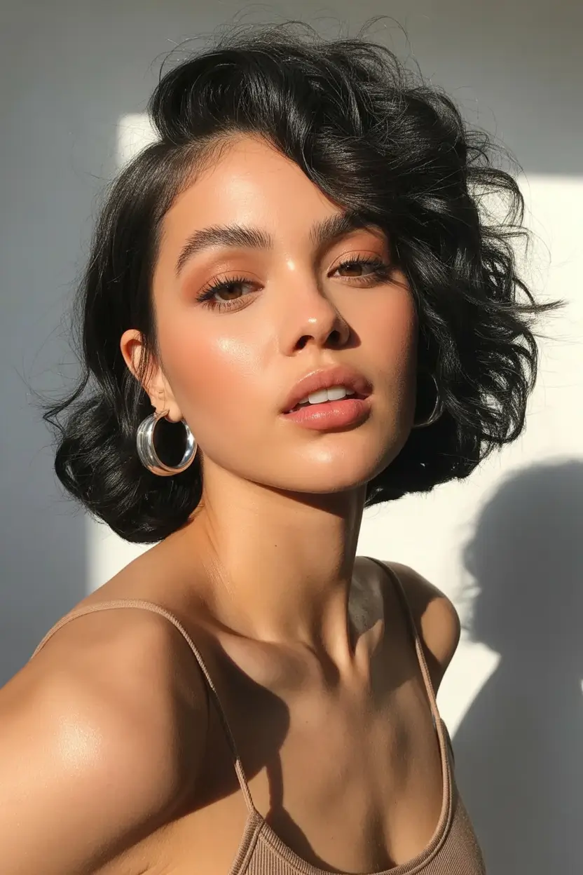 spring hair color trends 2026 Soft Black Waves with Sculpted Volume