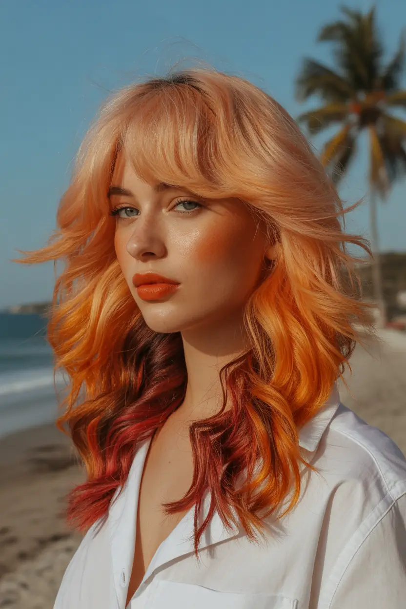 spring hair color trends 2026 Fiery Copper Red with Beach Energy