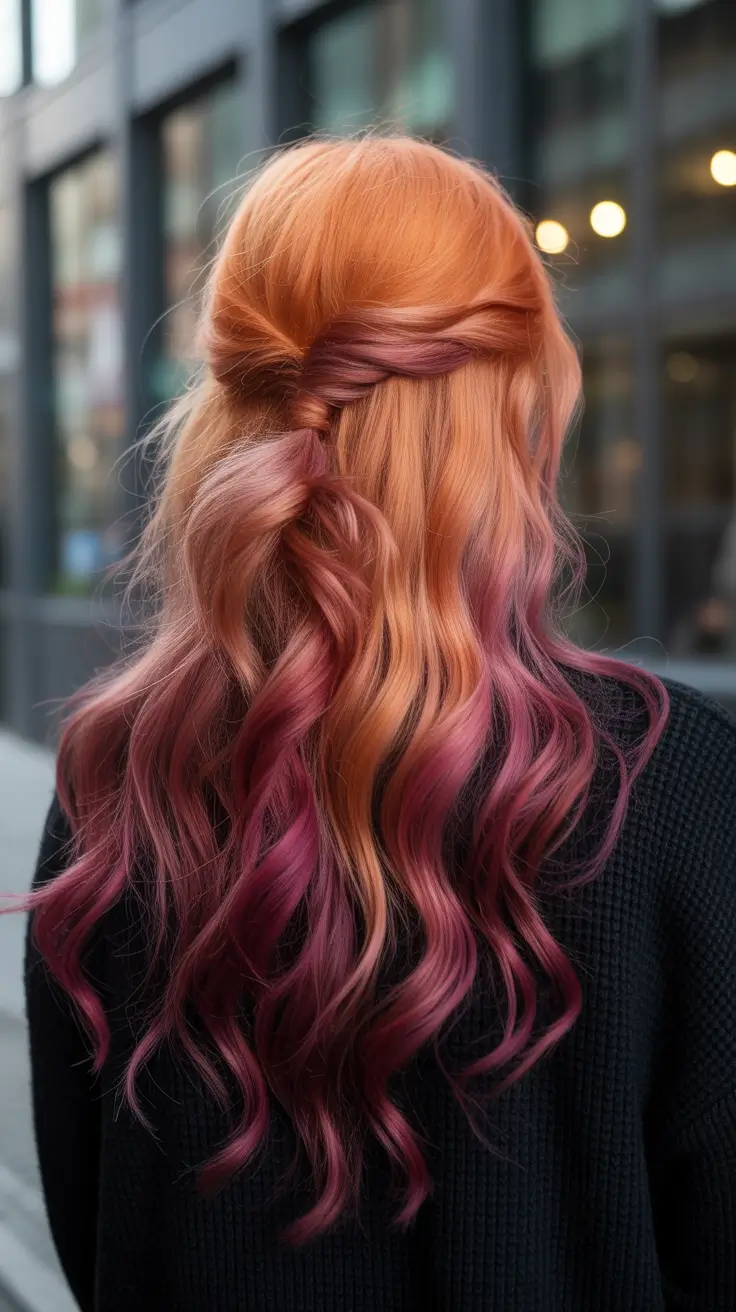 spring hair color trends 2026 Warm Copper Melt with Soft Rose Lengths