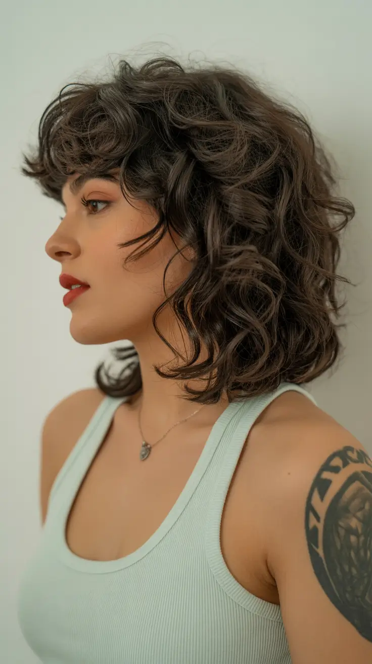spring hair color trends 2026 Textured Brunette Short Hair with Natural Waves