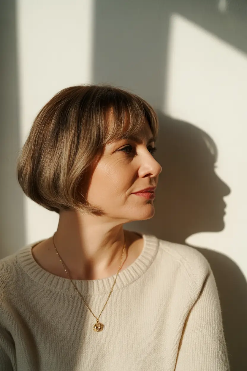 spring Haircuts for Women Over 50 2026 Classic Chin Length Bob with Soft Bangs