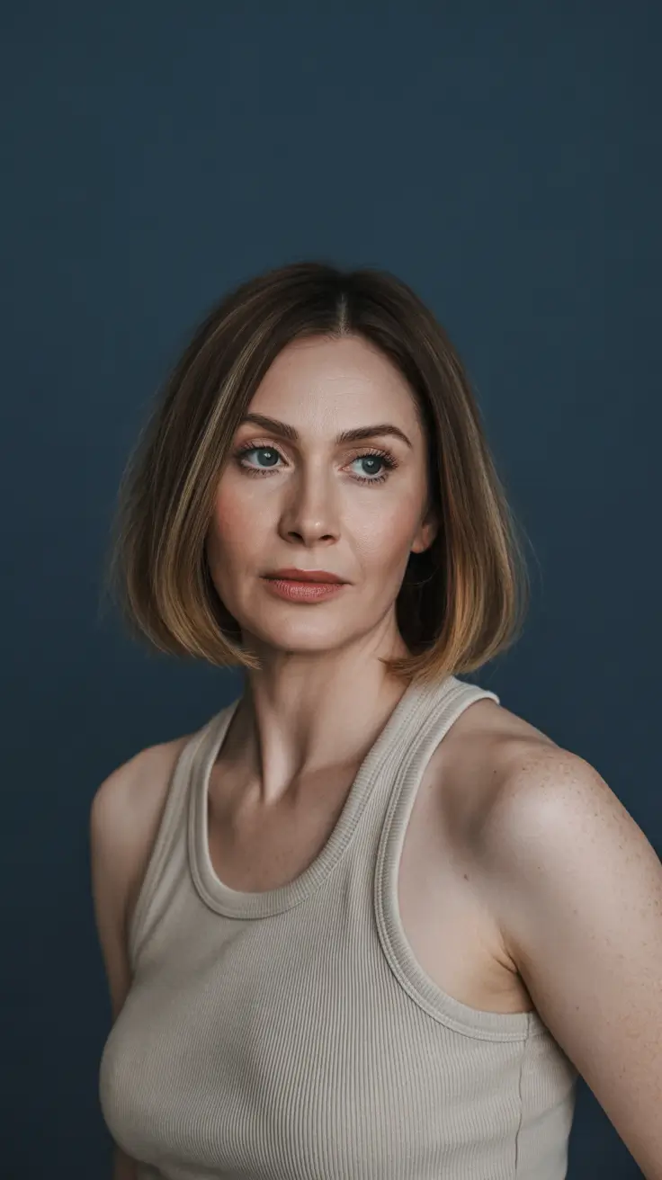 spring Haircuts for Women Over 50 2026 Soft Layered Short Bob with Natural Brunette Depth