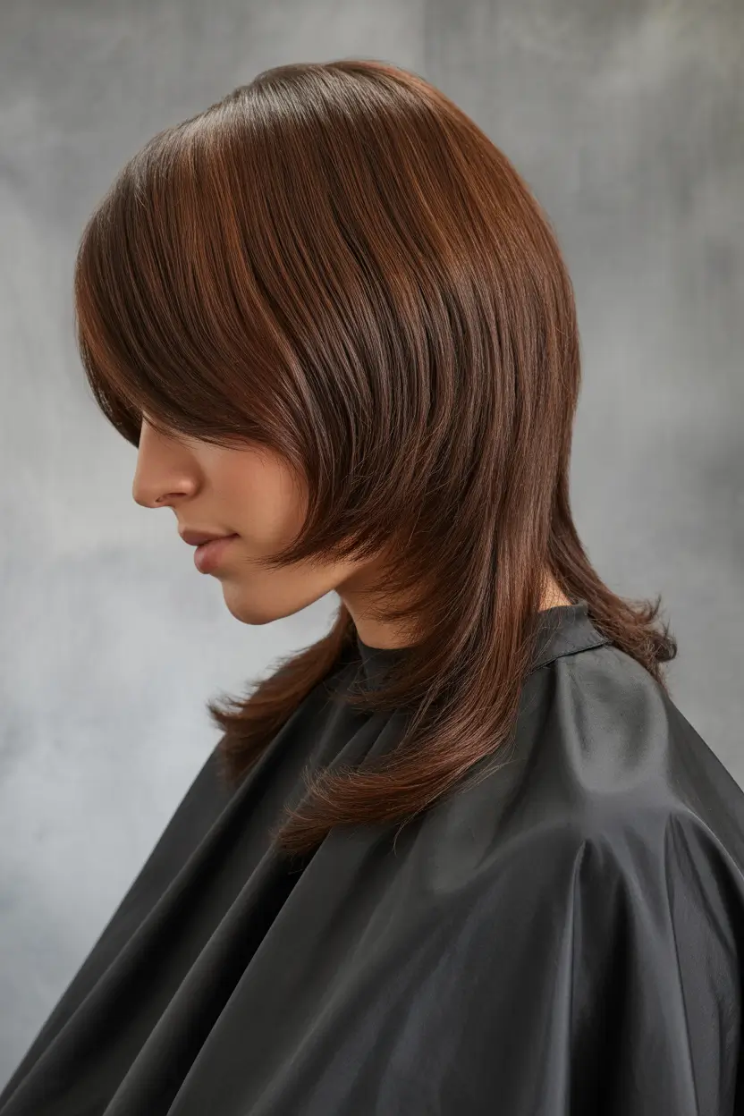 spring brown hair color 2026 Soft Cinnamon Shag With Feathered Ends