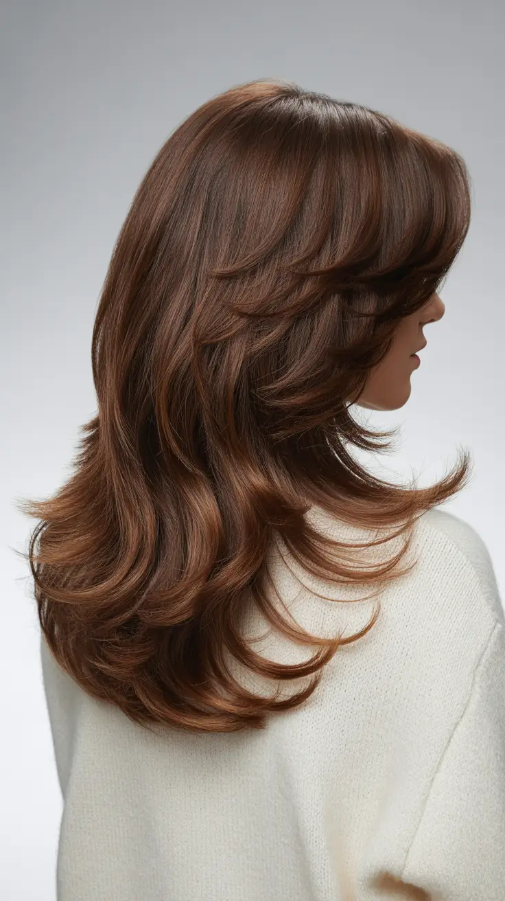 spring brown hair color 2026 Layered Chestnut With Golden Flow
